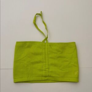 aerie Lime Green Ribbed Tube Top with Halter Strap